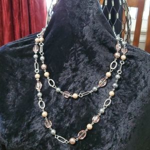Long silver beaded necklace